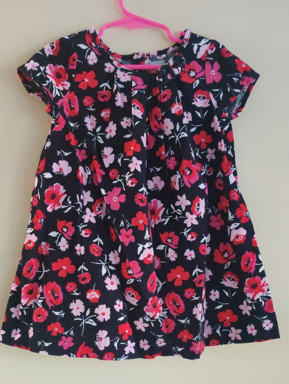 GAP Baby Gap | Black Dress with Red and Pink Floral Pattern Corduroy Size 3T